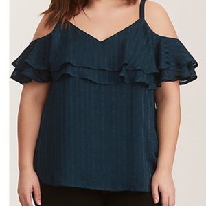 Torrid emerald green ruffled cold shoulder top